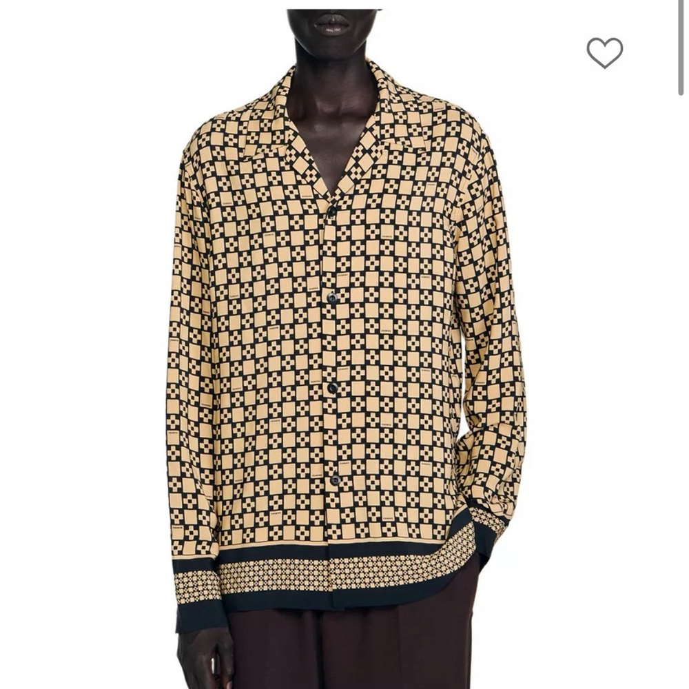 Sandro Black and Tan Geometric Shirt